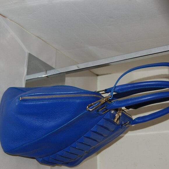 ❤️ Kristina George Izabelle Blue Leather Satchel Hand Bag Purse Shoulder Bag - Picture 5 of 11